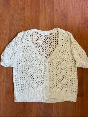 Free the Roses Cream Crochet Button-Front Cardigan